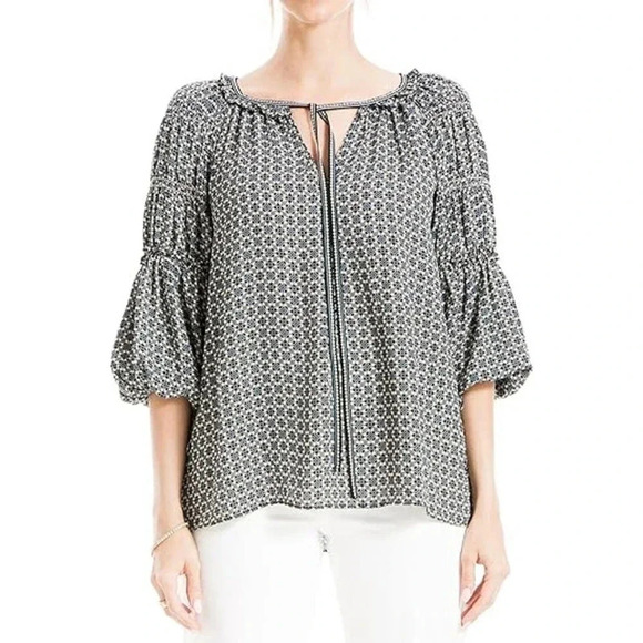 Max Studio Women's Gray Long Sleeve Neck Tie Crepe Blouse Size M - Picture 1 of 5